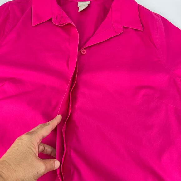 Chicos 2 Large No Iron Cotton Hidden Button Up Raspberry Hot Pink Women’s Blouse - Picture 8 of 12